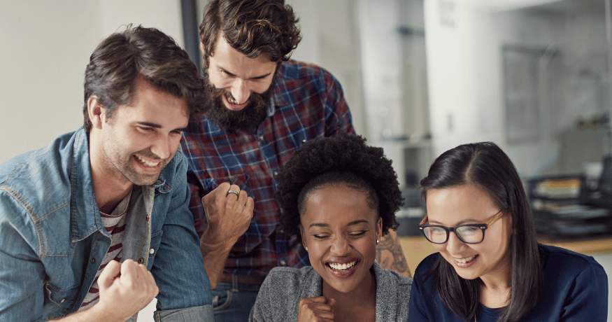 woman viewing hr compliance checklist with team in background