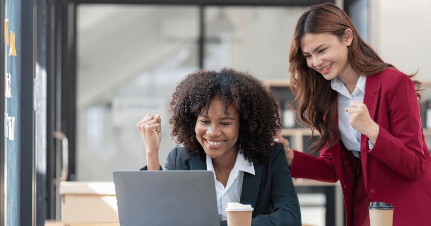 woman viewing hr compliance checklist with team in background