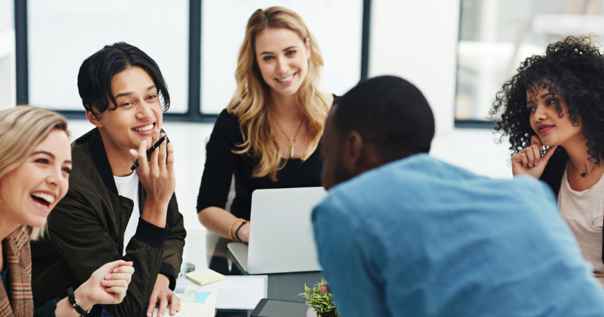 woman viewing hr compliance checklist with team in background