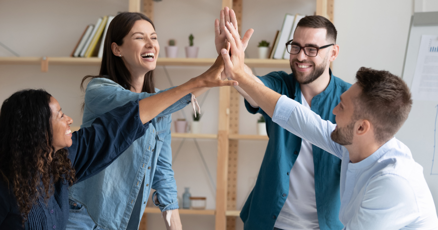 woman viewing hr compliance checklist with team in background