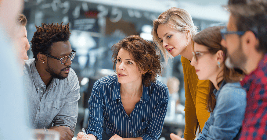 hr_admin_services_0019_Layer 3 woman viewing hr compliance checklist with team in background