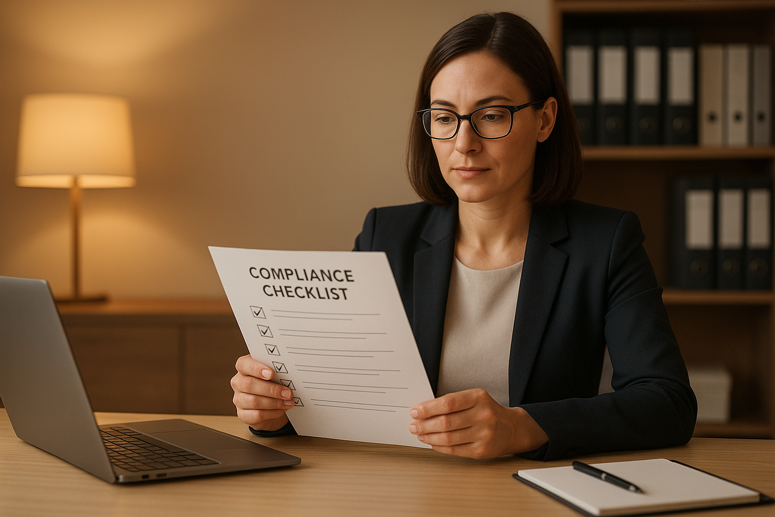 hr_admin_services_0019_Layer 3 woman viewing hr compliance checklist with team in background