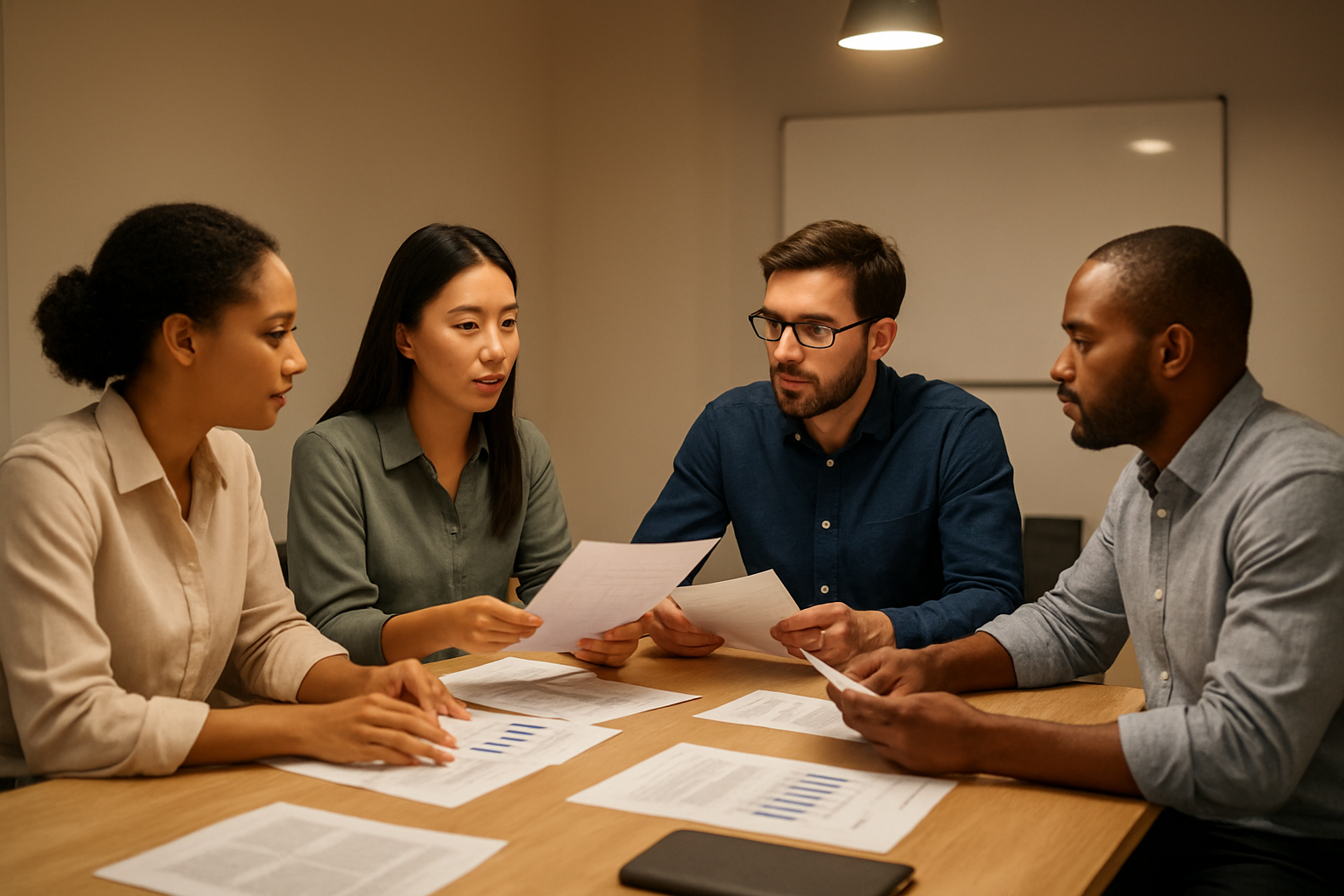 hr_admin_services_0019_Layer 3 woman viewing hr compliance checklist with team in background