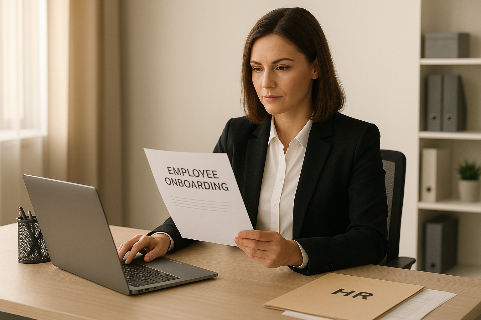 hr_admin_services_0019_Layer 3 woman viewing hr compliance checklist with team in background