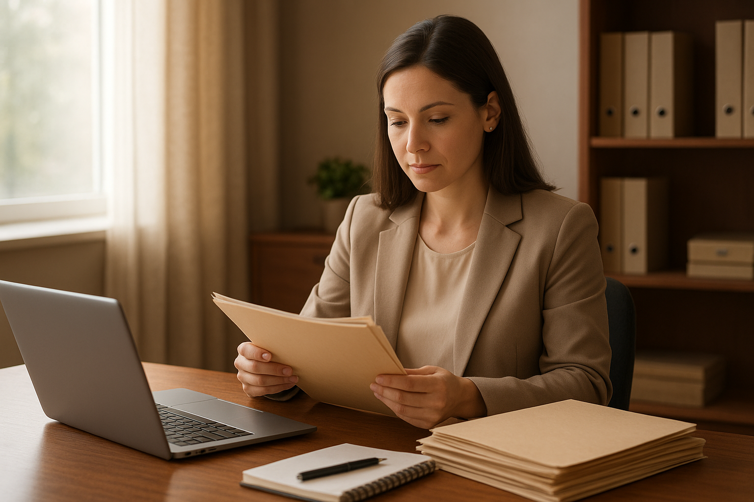 hr_admin_services_0019_Layer 3 woman viewing hr compliance checklist with team in background