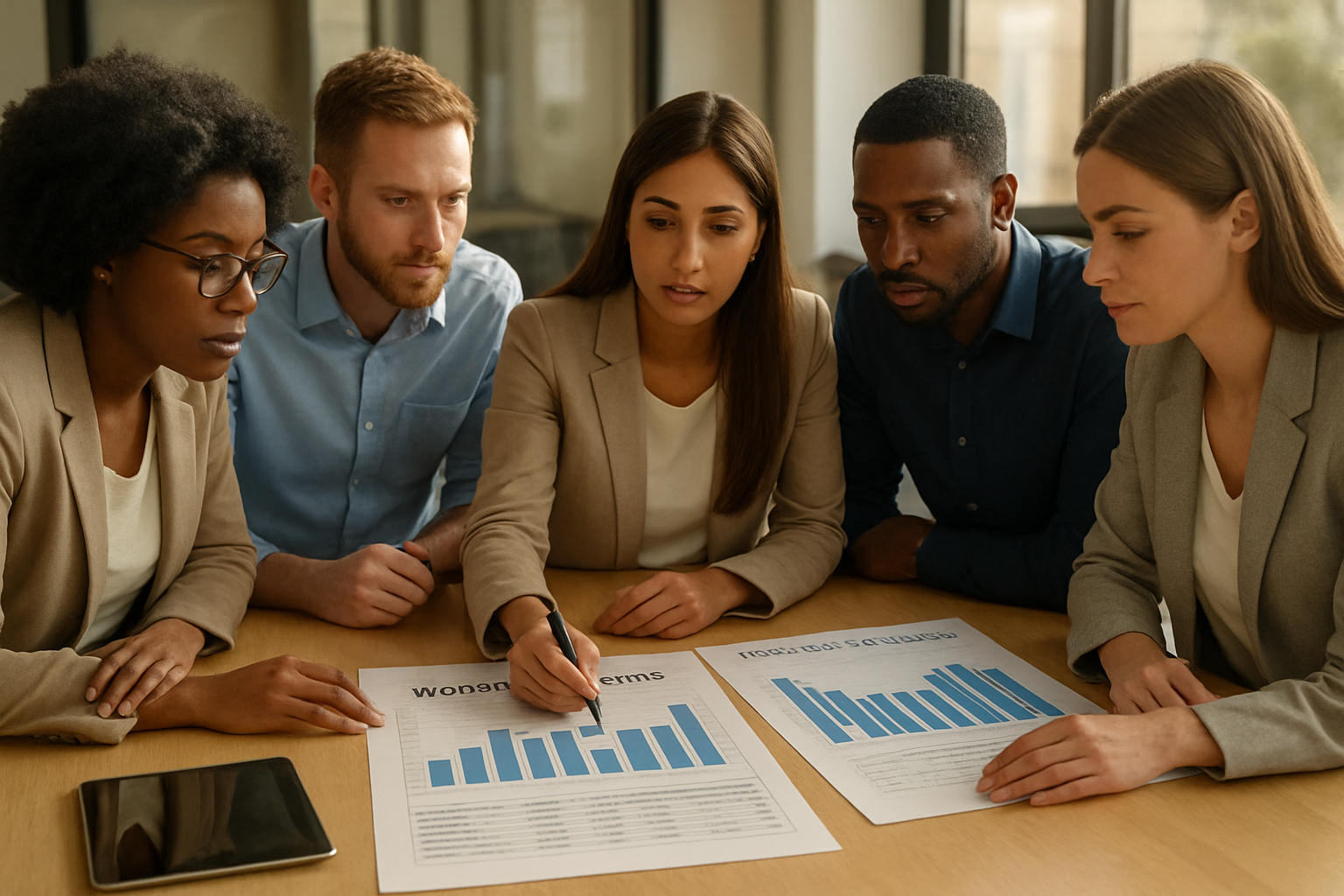 hr_admin_services_0019_Layer 3 woman viewing hr compliance checklist with team in background