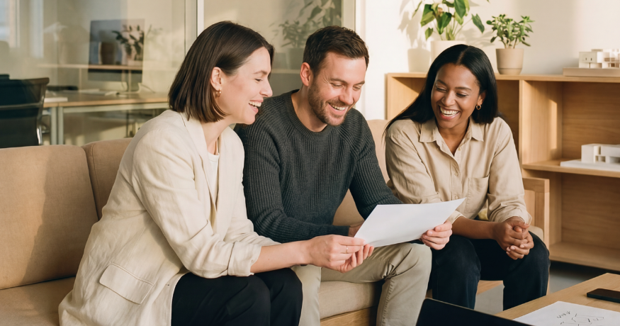 hr_admin_services_0019_Layer 3 woman viewing hr compliance checklist with team in background