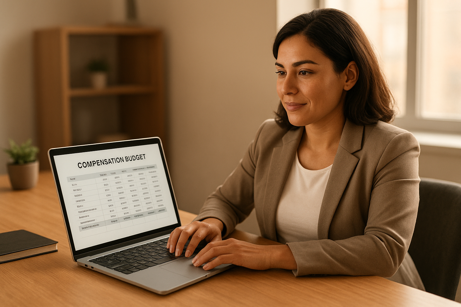 hr_admin_services_0019_Layer 3 woman viewing hr compliance checklist with team in background