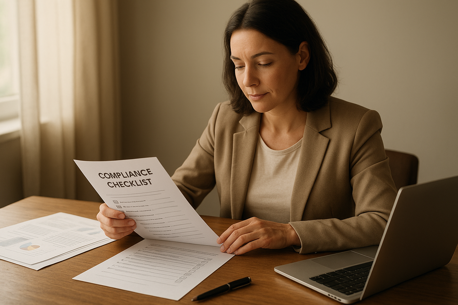 hr_admin_services_0019_Layer 3 woman viewing hr compliance checklist with team in background
