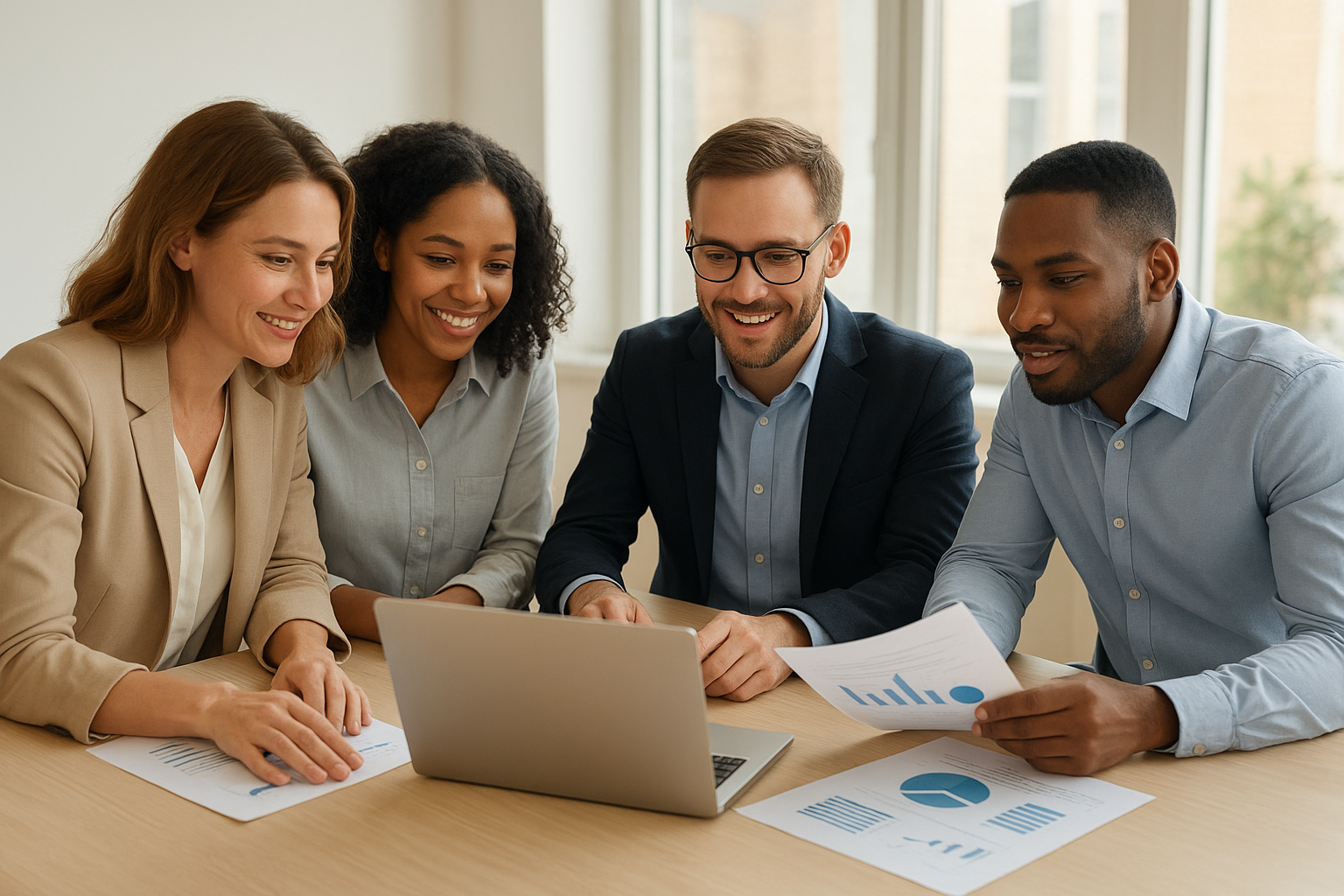 hr_admin_services_0019_Layer 3 woman viewing hr compliance checklist with team in background