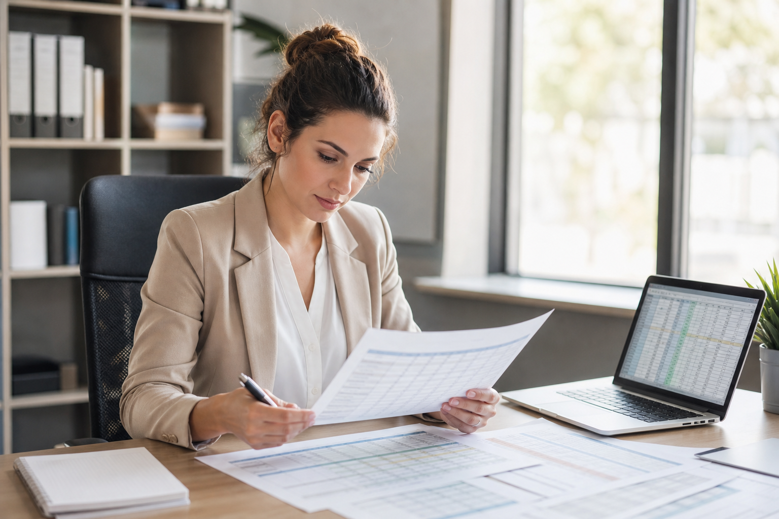hr_admin_services_0019_Layer 3 woman viewing hr compliance checklist with team in background