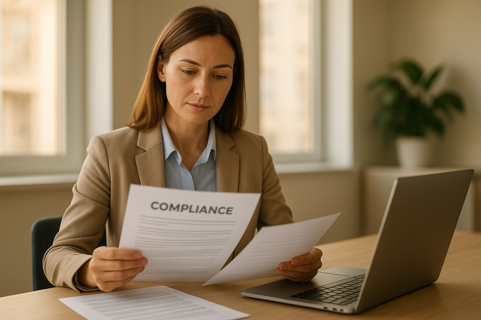 hr_admin_services_0019_Layer 3 woman viewing hr compliance checklist with team in background