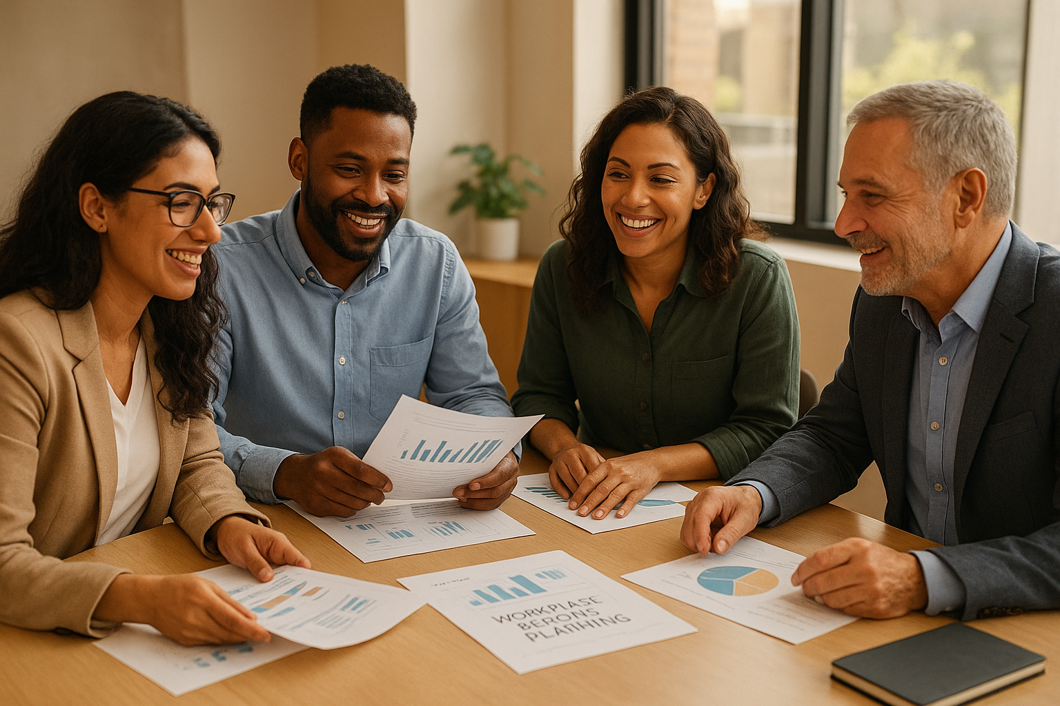 hr_admin_services_0019_Layer 3 woman viewing hr compliance checklist with team in background