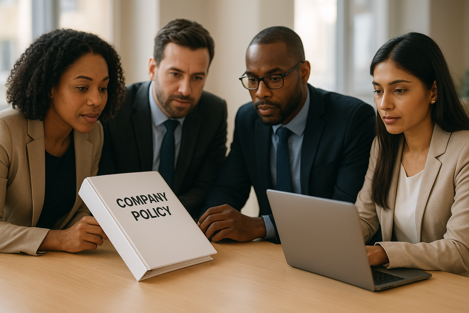 hr_admin_services_0019_Layer 3 woman viewing hr compliance checklist with team in background