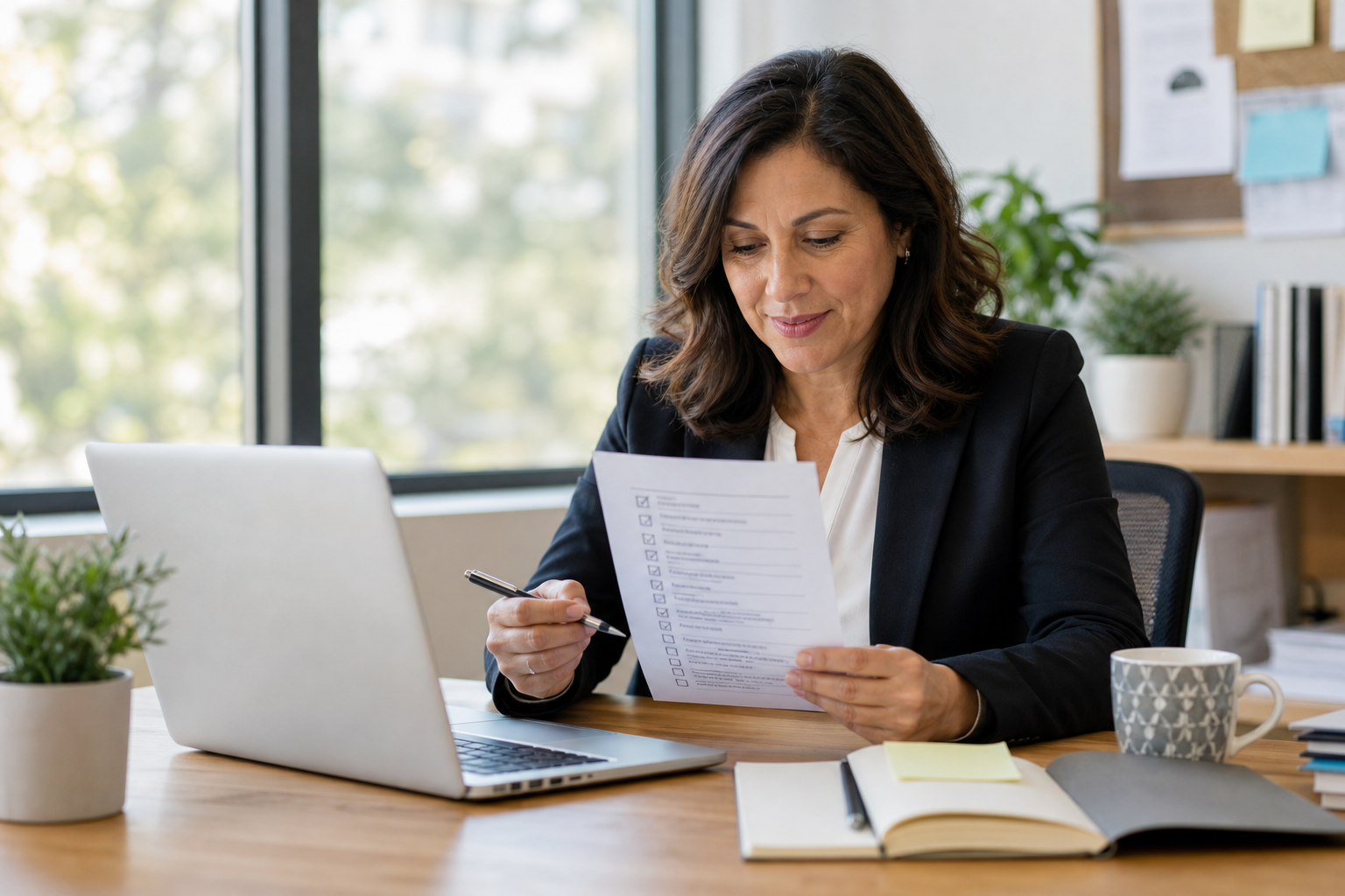 hr_admin_services_0019_Layer 3 woman viewing hr compliance checklist with team in background