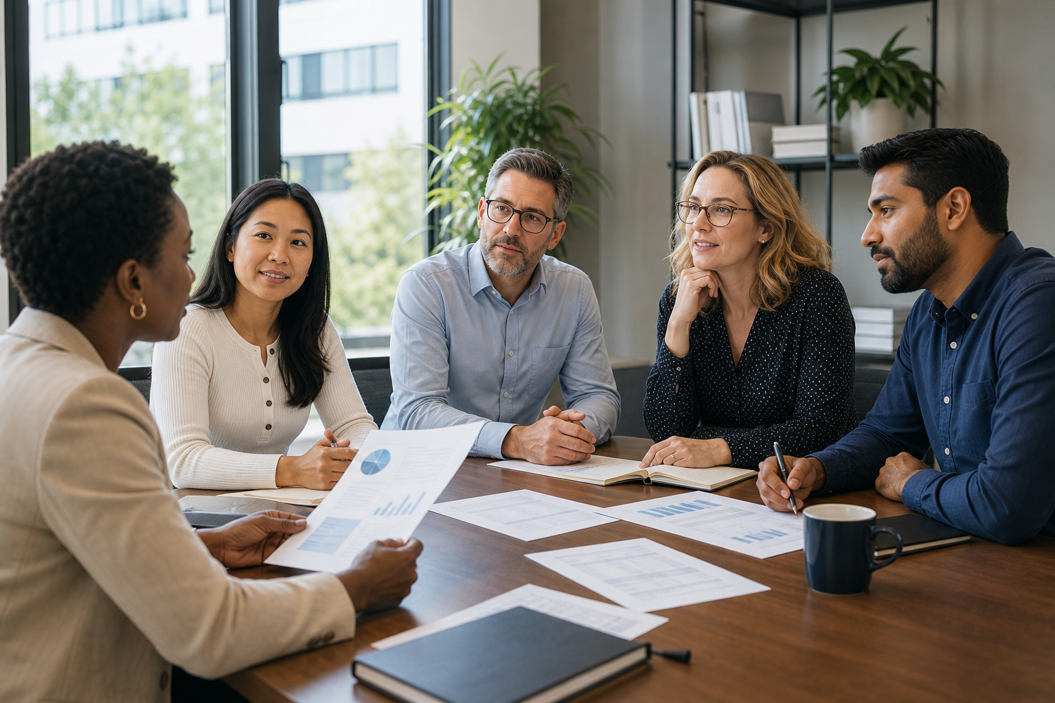 hr_admin_services_0019_Layer 3 woman viewing hr compliance checklist with team in background
